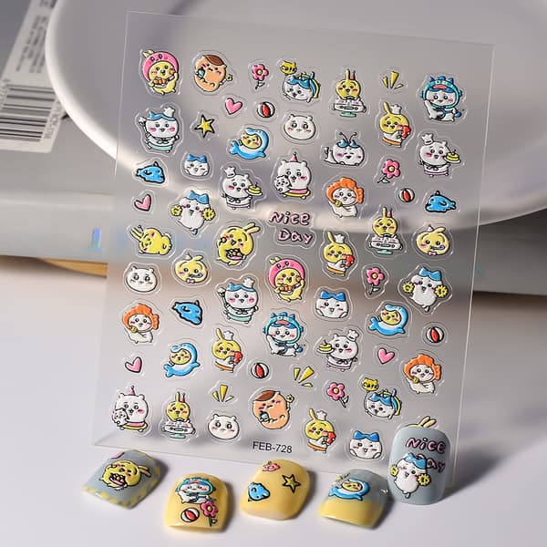 #3-pack 3D Cartoon Nagelstickers#