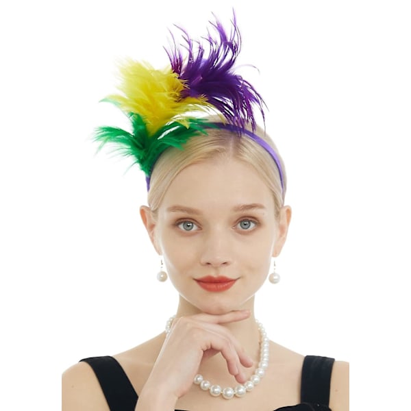 1920-talls Fascinator med Fjær Hårbøyle for Kvinner Bryllup Teselskap Hodeplagg (Mardi Gras Lilla)