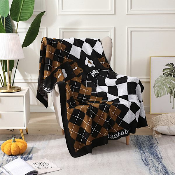 1 Stycke 110x130cm Stickad Filt Liten Kaffe Björnplaid Mjuk C