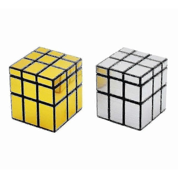2 Pakke 3x3x3 Firkantet Speil Speed Cube Puslespill Gull Sølv