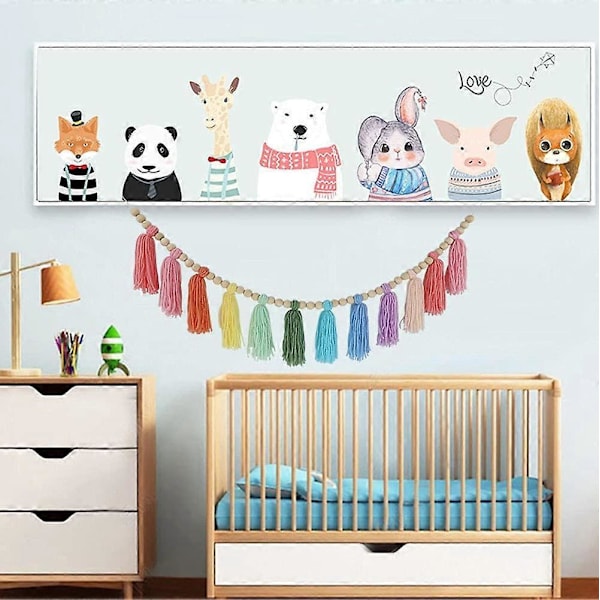 Bomull Tofs Girlang Pastell Banner, Färgglad Party Bakgrund Dekorativa Väggbonader Llama Dekorationer, Flickor Boho Heminredning Gåva (Ljus)