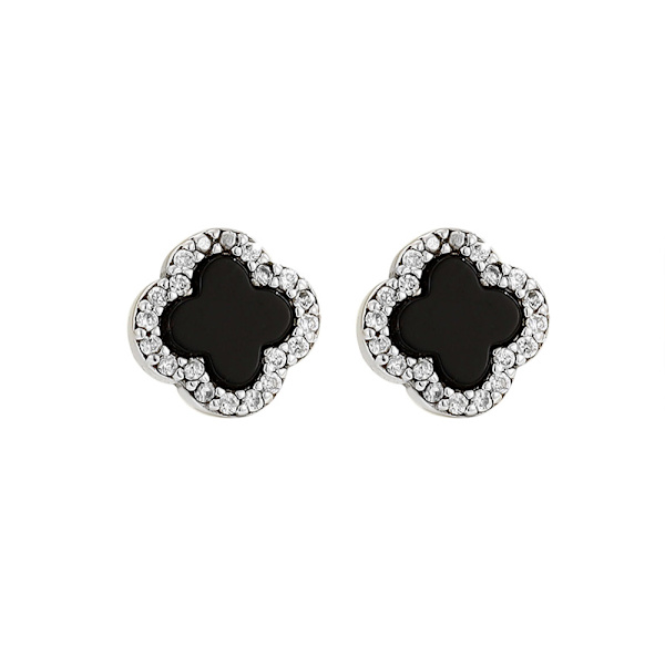 #S925 sterling silver agat fyrklöver örhängen svarta agat#
