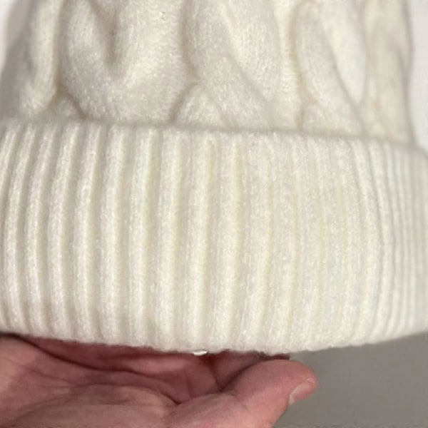 Män Kvinnor Stickad Mössa Enfärgad Tjock Varm Skidmössa Kabelstickad Höst Vinter Hattar Vit