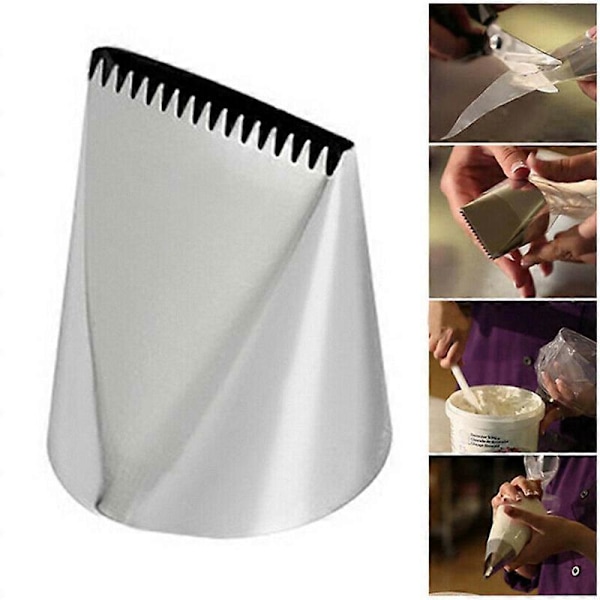 Bage DIY Værktøj Krøllet Roseblad Sprøjte Dyser Rustfrit Stål Kage Smørcreme Dekorationstips Cupcake Konditorværktøj (Zigzag) 2 stk 4,6*5,3*5,5cm