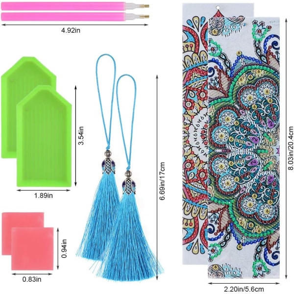 (2 Pak) Diamantbroderi Bogmærker Kit med Læder Kvast, 5