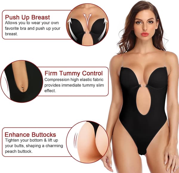 Kvinders Plunge Rygfri Body Shaper BH (Sort), Usynlige Spænder