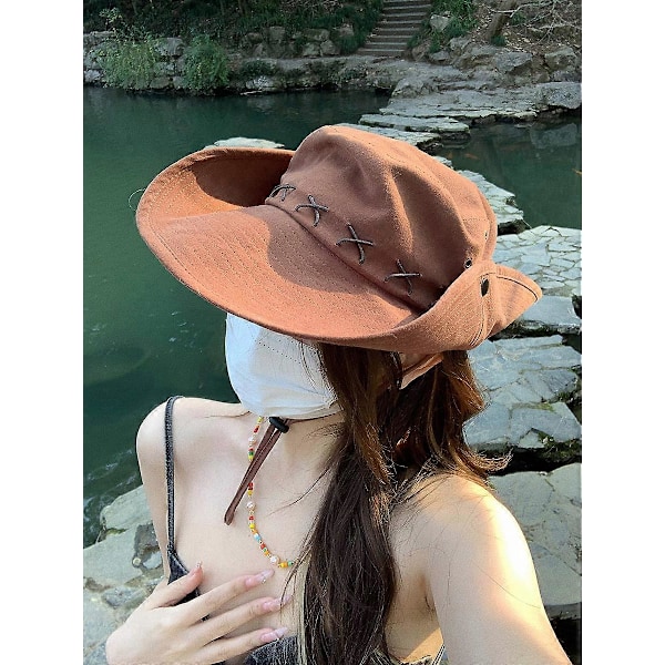 Western Cowboy Hat Bredskygget Udendørs Hat Brun 55-59cm