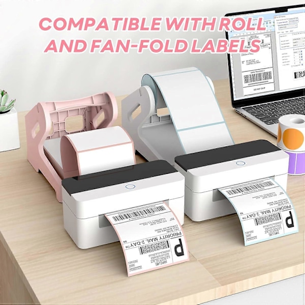 Labelholder Termisk Labelholder til Ruller og Fanfold Labels Forsendelseslabel Stand Desktop Printer DIY Tilbehør Forsyninger til Hjem, Kontor (Pink)