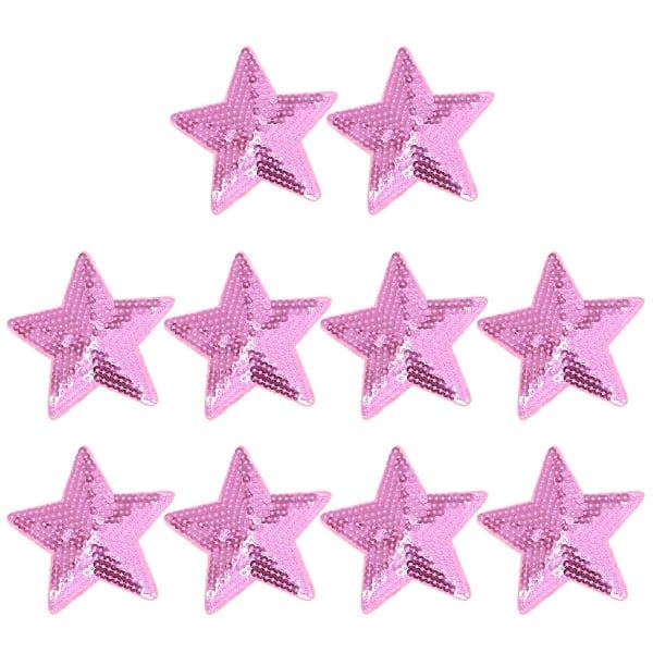 10 st Paljettbroderade Tygmärken DIY Kläder Kostymer Tillbehör Paljetter Femuddiga Stjärnmärken (Rosa)