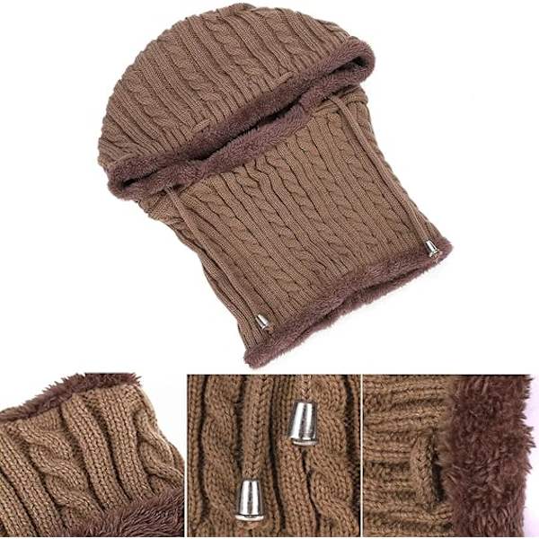 2 i 1 Varm Fleece Beanie - Kaffe Vinter Halsvarmer Ørevarmere Sykkel