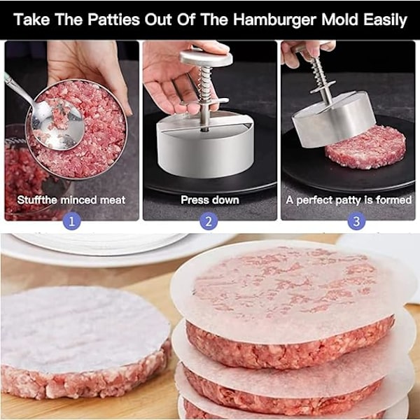 /#/En 101mm hamburgerpress för läckra hamburgare; justerbar hamb/#/