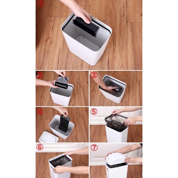 Liten soptunna med lock, 12 liter/3 gallon liten svart plast