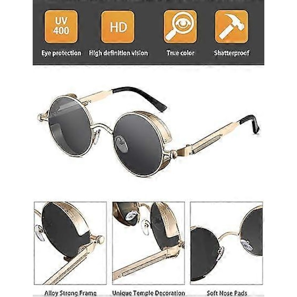 4 kpl Retro Pyöreät Steampunk Aurinkolasit Vintage Hippityyliset Pyöreät Linssit Metallikehyksiset Silmälasit Miehille Naisille