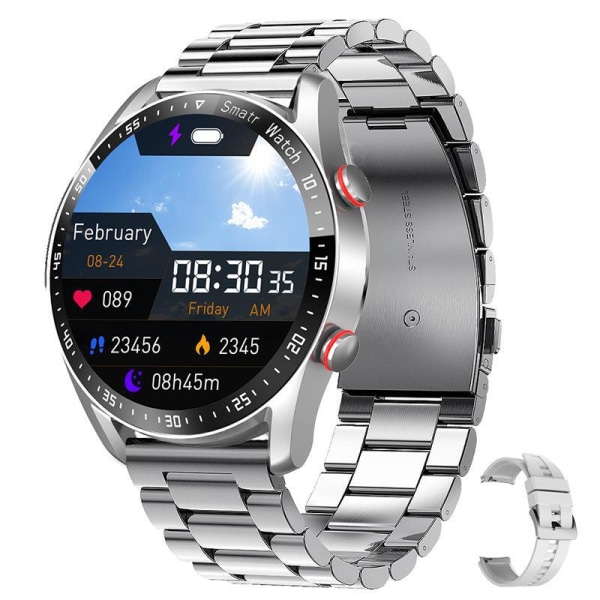#(Sølv) Bluetooth Smart Watch, Full Touch Health Tracker Watch#