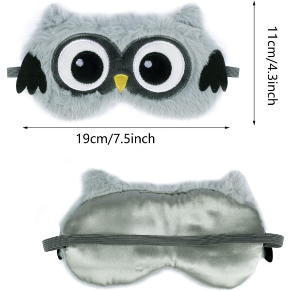 (19 × 11cm, Grå) Plysch Sovmasker, 3D Fluffig Sovmask Barn C