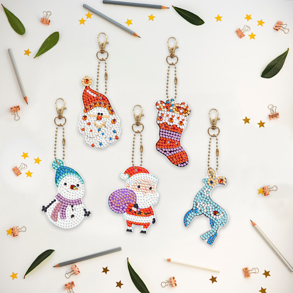 #5-pack DIY Diamantmålning Nyckelringar till Jul#