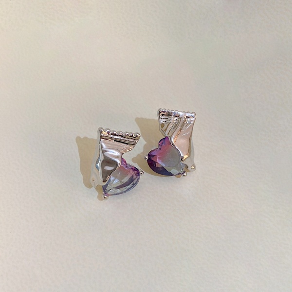 /#/Sølv nåle aluminiumsfolie slikpose zircon hjerte øreringe/#/
