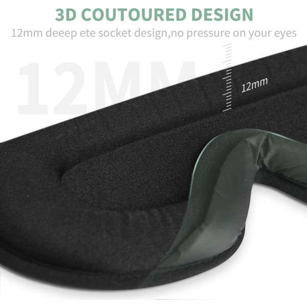 Svart Ljusblockerande Ögon Sovmask - 3D Mörkläggnings Sovmask för