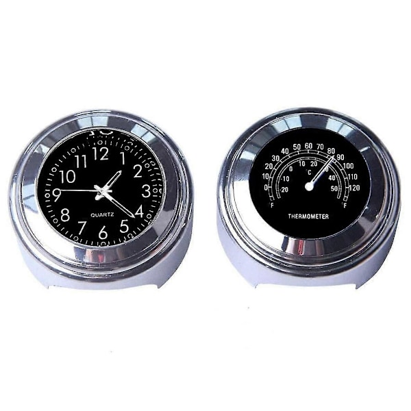 2 stk. Motorcykel Quartz Ur og Termometer 7/8 tommer Vandtæt Cykelstyr Ur Aluminium Universal