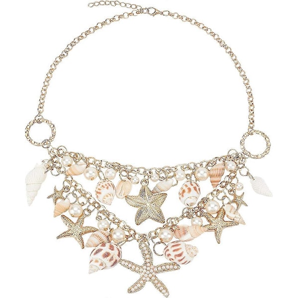 Sjöjungfru Skal Halsband Mode Naturligt Skal Bib Strand Halsband Sjöstjärna Snäcka Hänge Med Kedja Och Mässing Hummerlås Sjöjungfru