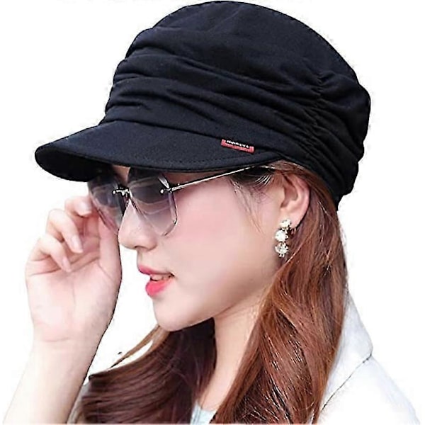 Fashion Plisseret Dome Hue Dame Bomuld Maler Visir Hat 55-60cm (sort)