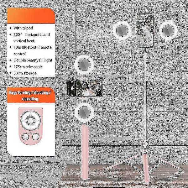R17ds 1,75m Portabel Bluetooth Selfie Stick Utdragbart Stativ Telefonhållare Med Dubbla Fyllnadsljus 360-graders Roterande Fotografering Livestreamingenhet