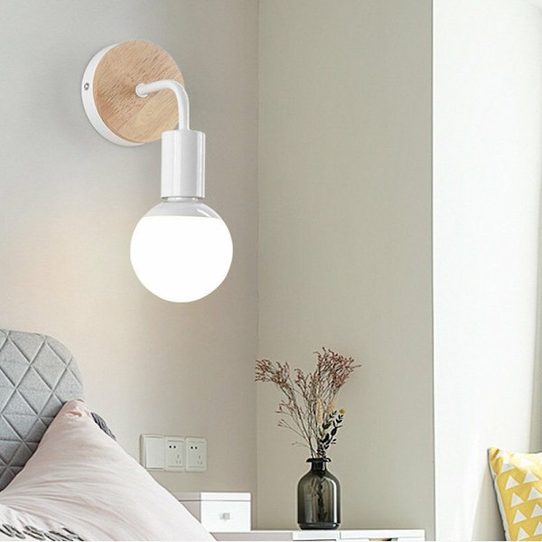 Hvit vegglampe E27 LED Jern og tre vegglampe for barnerom
