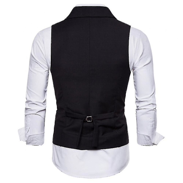 Allthemen Miesten Business Virallinen Yksivärinen Reversikaulus Kaksirivinen Slim Liivi Musta