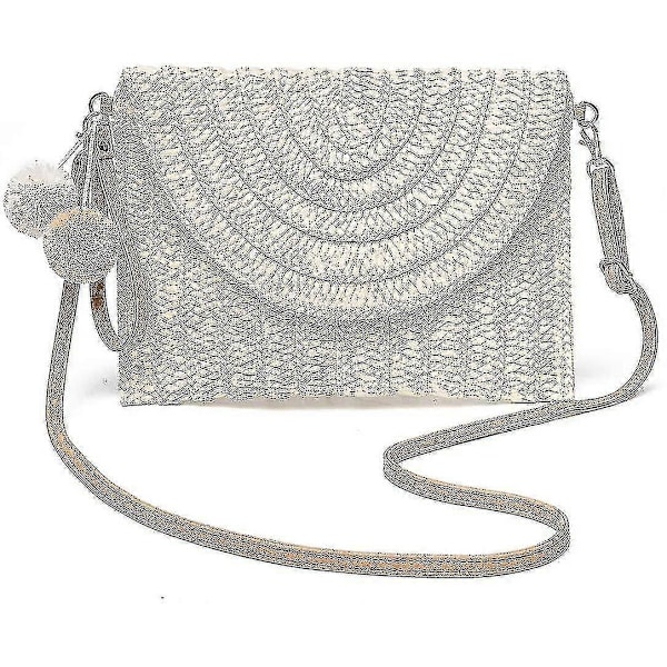 Strå Crossbody Veske, Strå Clutch Dame Skulderveske Dame Clutch Crossbody Veske Håndlaget Sommer 1 stk beige