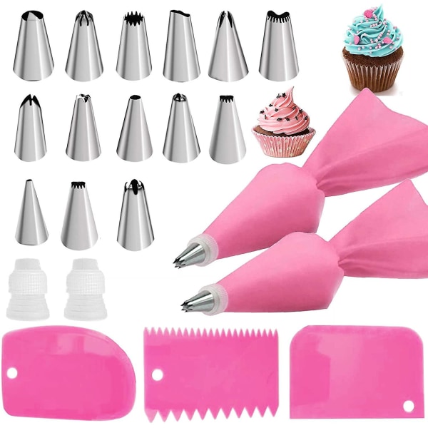 21pcs Piping Bags And Tips Set Pastry Bag 14 Stainless Steel Nozz