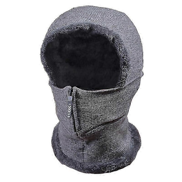 Vinterhalstørklæde til kvinder, mundbeskyttelse, fleece, varm strikhue, 1 stk. (grå)