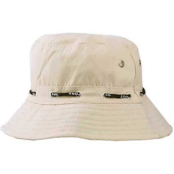 Solhat med bred skygge, hagestrop, trykknapper i siden og ventilationsåbninger (beige)