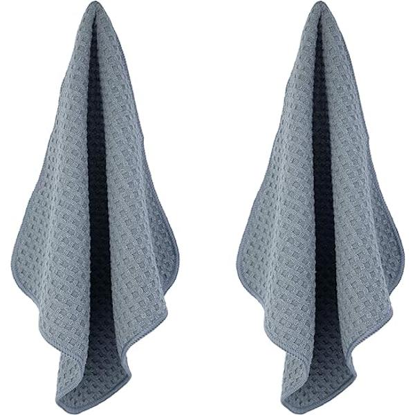 #(Grå 30x30 cm) 8 Ultra Premium Mikrofiber Køkkenhåndklæder - Hånd/Opvask - Honningkamstof#