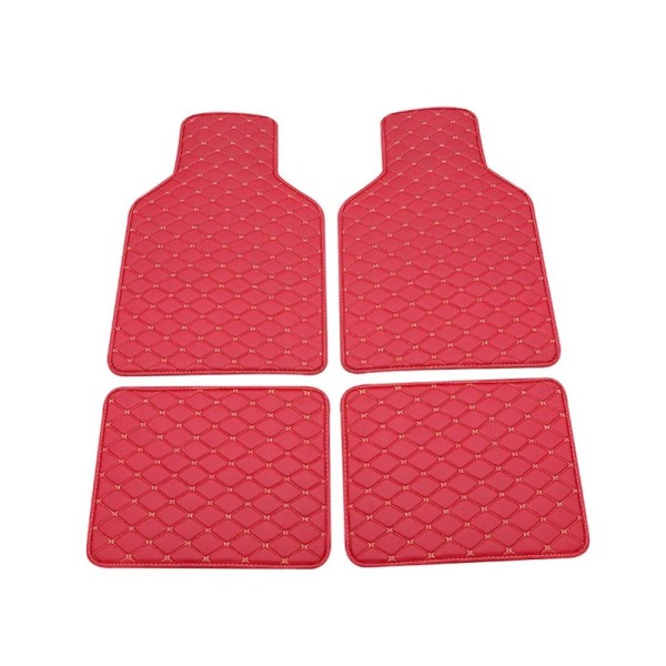 4pcs Red Universal Leather Car Floor Mat Car-Styling Interio