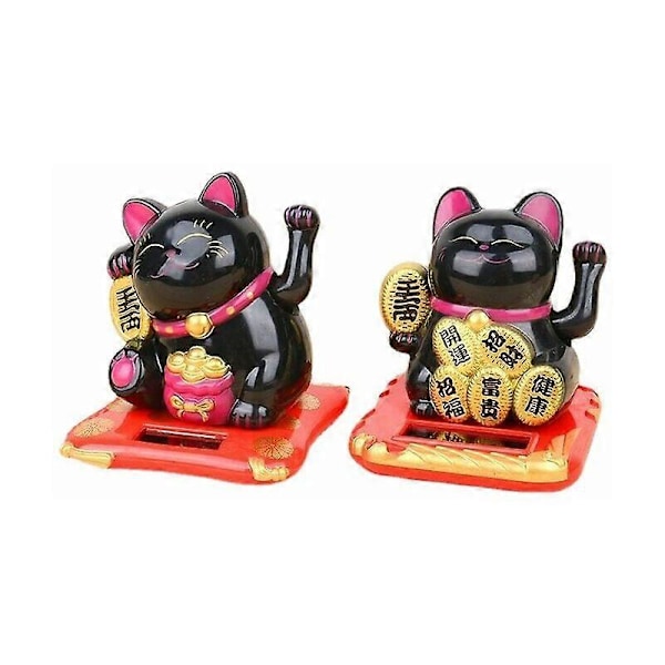 Solar Lucky Cat Statue og Anden Dekorativ Genstand med Vinkende Arm Kat Maneki Ne