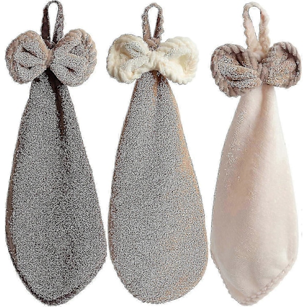 Pakke med 3 køkken- og badeværelseshåndklæder, dekorative håndklæder, mikrofiber koralfleece dejlige håndklæder, tørrer dine hænder øjeblikkeligt