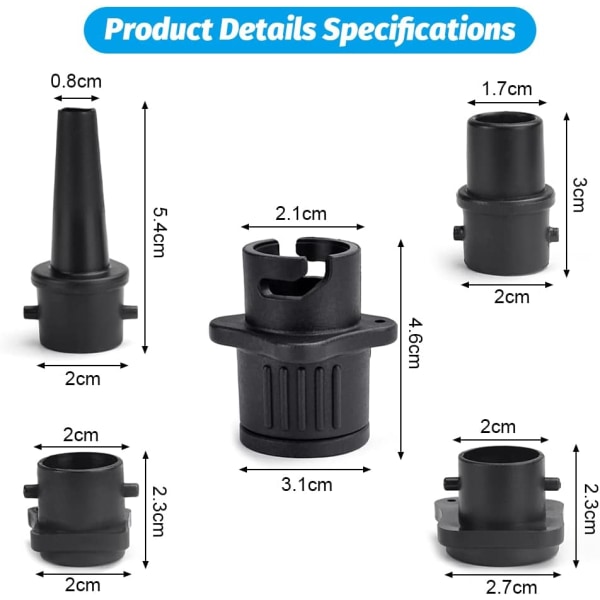 4-delt adaptersett for oppblåsbar pumpe - Kajakk pumpe adapter luftventil adapter