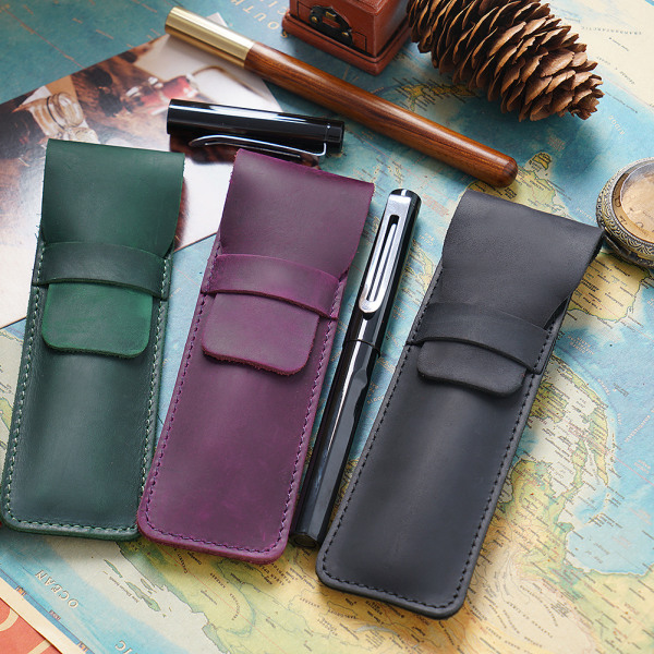 #3 stk. Lærpennholder Multi-Fountain Pen Pouch Crazy Horse Lærpenn Beskyttende Deksel#