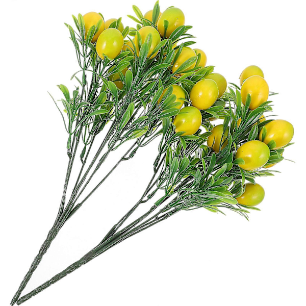 2 stk. Kunstig Sitrontre Stilk Falske Fruktgrener Faux Sitrongren Arrangement for Hjemmet