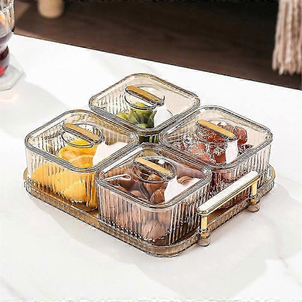 Multifunktionell snacksbricka för fester, för frukt, nötter, fackindelad festbricka, uppdelad serveringsskål med lock för godis C