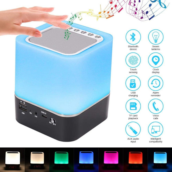 *Sänglampa med väckarklocka Bluetooth-högtalare, HiFi Bluetooth N*