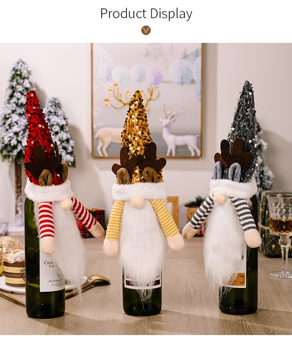 #3×Julevinflaskeindpakning, glitterhætte, julevinsgave#