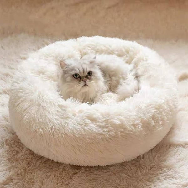 (50cm, valkoinen) Kissakoira Pyöreä Sänky kissoille Koirille Pehmopehmeä Pet Cus