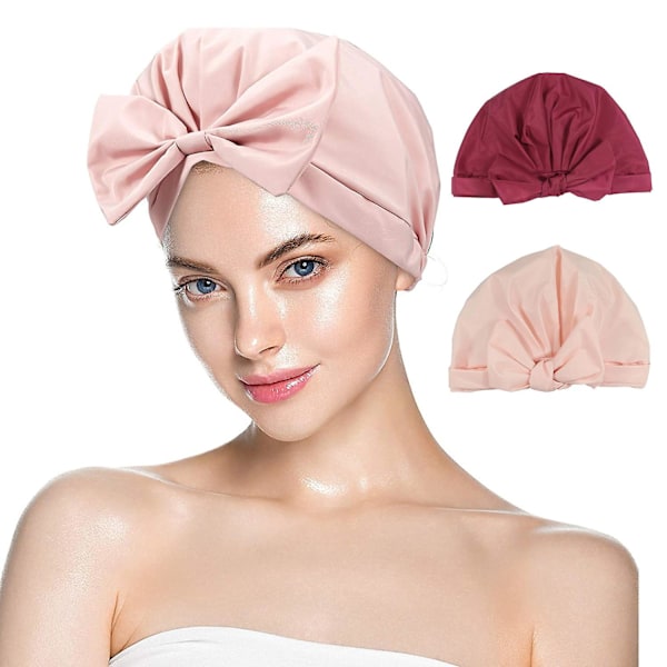 Stor Dusjhette Sløyfe Dusjhette Gjenbrukbar Vanntett Bandana Dusjhette Justerbar Dusjhette for Kvinner Jenter Skjønnhetssalong Spa Bade Familie Reise, 2 stk