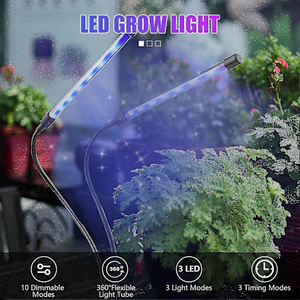 Vækstlys til Indendørs Planter 42 LED Plantelys 10 Dæmpbare Niveauer 3/9/12t Timer 3 Belysningsindstillinger Kompakt Vækstlampe til Planter Blomster Grøntsager