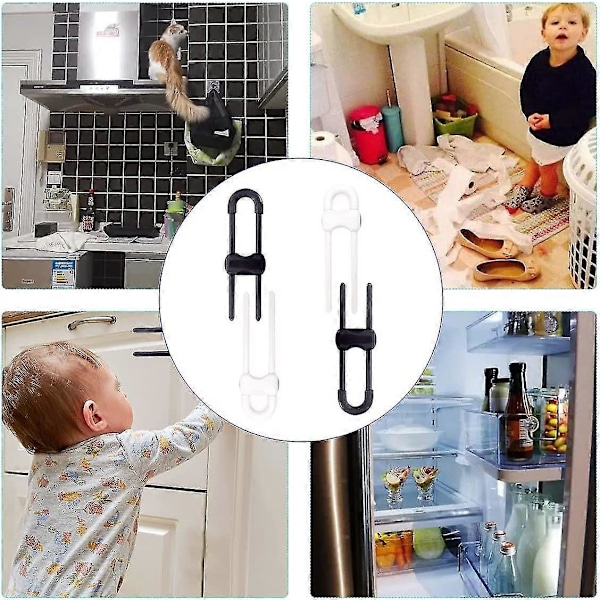 4 kappaletta lapsiturvallisia kaapin lukkoja - Lapsilukko kaappiin - Lapsilukko - Sopii kaappeihin ja laatikoihin (musta valkoinen)