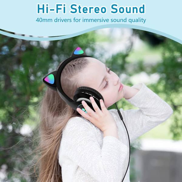 #(Svart) Barnehodetelefoner, Bluetooth Trådløse Hodetelefoner#
