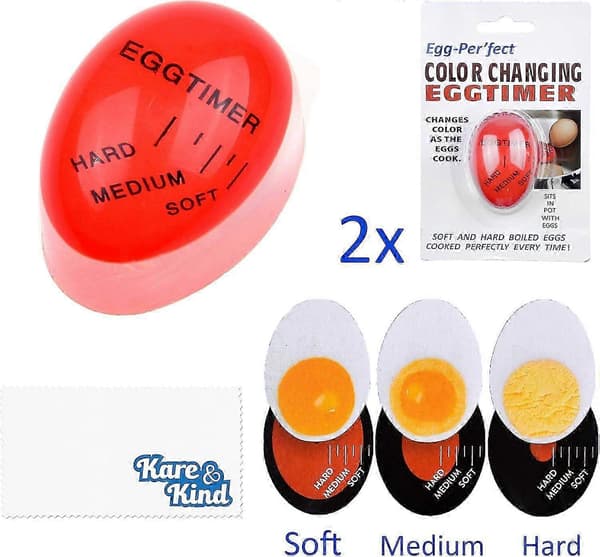 Egg Timer 2X Pakke - Fargeendringsindikator - Myke, Medium og Hardkokte Egg