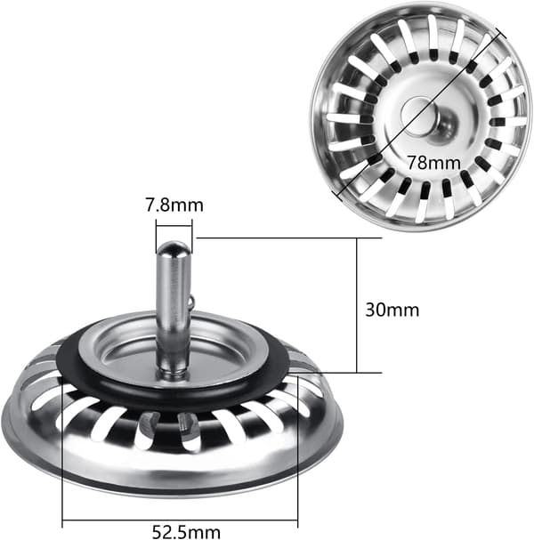 *78mm Vaskebakke Si, Rustfrit Stål Køkkenvask Prop til Kitch*