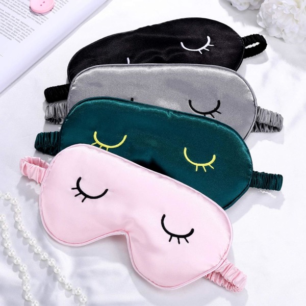 4 stycken sömn ögonmasker i siden, sömn ögonbindel, söt, lätt A